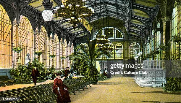 The Sprudel Fountain Colonnade, Carlsbad, Bohemia, Austro- Hungary . Known as Karlovy Vary in Czech. Spa city.