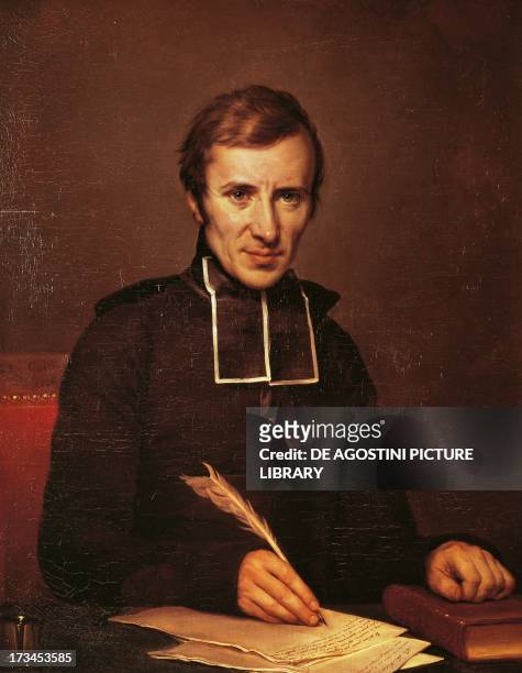 Portrait of Hugues-Felicite Robert de Lamennais , French priest, philosopher and theologian, dean of liberal Catholicism. Oil on canvas by Paulin...