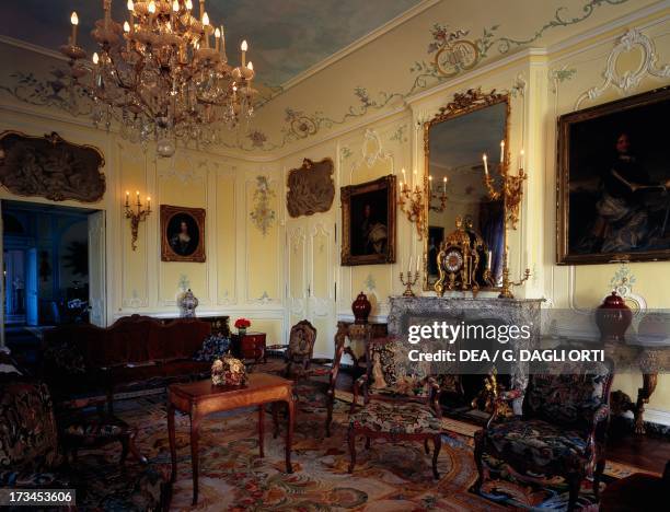 The Rocaille room with Louis XV furniture and armchairs by Pierre Nogaret, Dree Castle , built by Charles de Blanchefort Crequy, near Curbigny,...