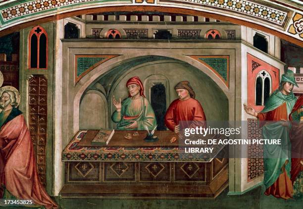 Calling of Saint Matthew the Evangelist, scene from The stories of St Matthew, ca 1390, by Niccolo' di Pietro Gerini , fresco, Migliorati chapel, San...
