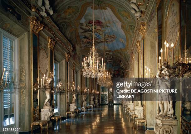 View of the Hall of Mirrors , Royal Palace, Genoa, Liguria, Italy.