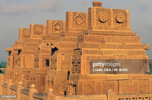 Chaukundi Tombs, an ancient necropolis with buff sandstone sarcophagi decorated with geometrical designs and motifs , Sindh region, Pakistan.