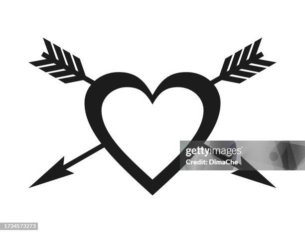 heart with arrows cut out silhouette - outline vector icon - tattoo designs hearts stock illustrations