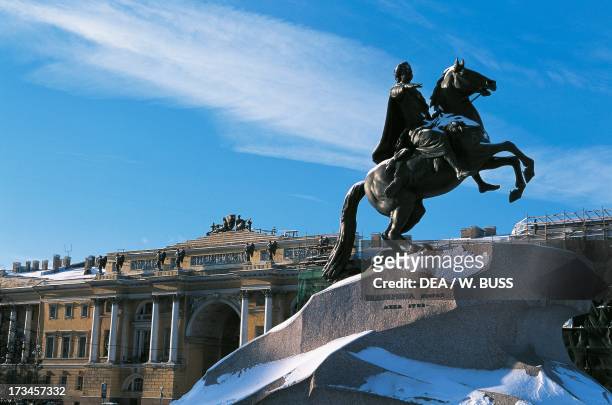 Equestrian statue of Peter the Great , by Etienne Maurice Falconet , bronze statue, Senate Square, formerly known as Decembrists' Square, St...
