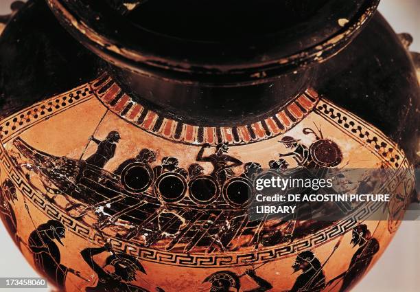 Athenian warship, decorative detail of a vase, 6th century BC, Greek civilisation. Paris, Musée Du Louvre