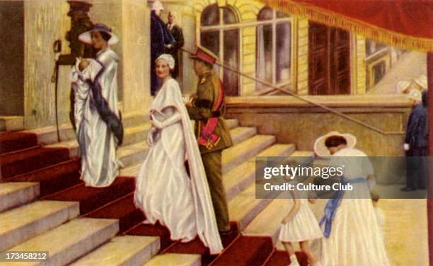 Belgian Royal Family at baptism of Prince Albert of Liege , 1934. Pictured: Astrid of Sweden, Leopold III and children Princess Joshéphine-Charlotte...