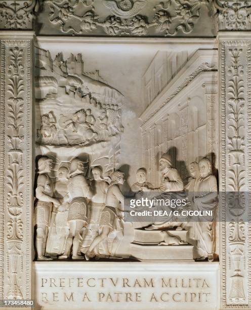 Gian Galeazzo Visconti receiving his military investiture, relief decoration from the mausoleum of Gian Galeazzo Visconti, 1492-1497, by Gian...