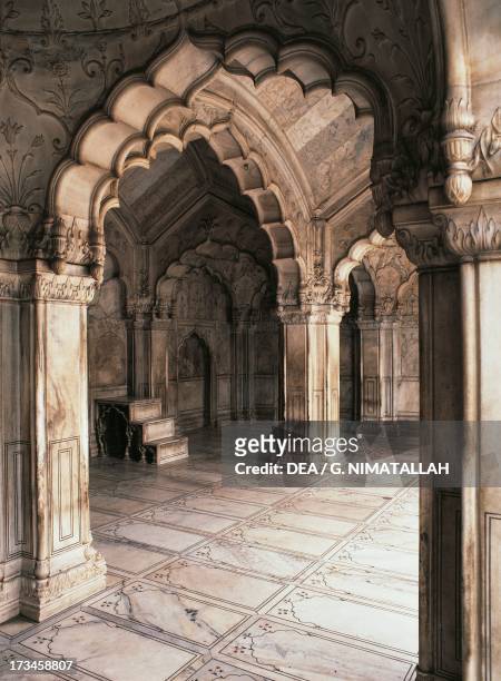Interior of the Pearl mosque or Moti Masjid Red Fort , Delhi, Punjab, India.
