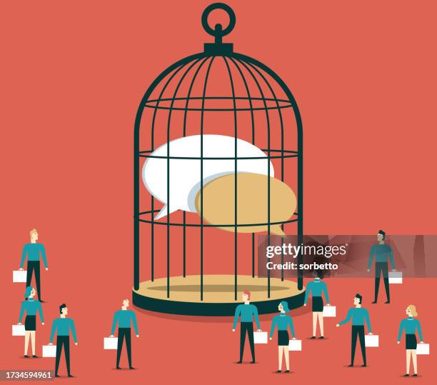 speech bubble trapped in a cage - cage stock illustrations