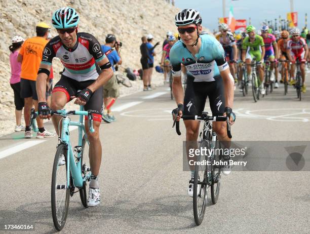 Jens Voigt of Germany and Team Radioshack Leopard, Tony Martin of Germany and Team Omega Pharma-Quick Step in action during stage fifteen of the 2013...