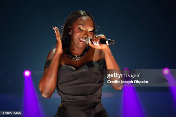 Aya Nakamura performs at OVO Arena Wembley on October 13, 2023 in London, England.