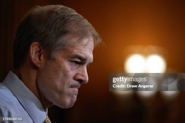 Rep. Jim Jordan , the Republican Speaker designee, holds a press conference at the U.S. Capitol on October 20, 2023 in Washington, DC. The House of...