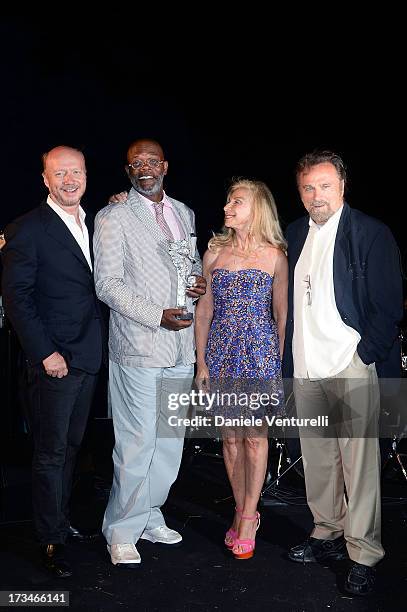 Paul Haggis, Samuel L. Jackson, Francesca Lo Schiavo and Franco Nero attend Day 2 of the 2013 Ischia Global Fest on July 14, 2013 in Ischia, Italy.