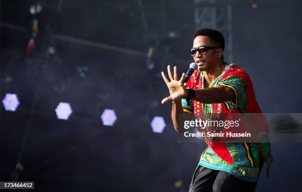 Tip of A Tribe Called Quest performs on the main stage on day 3 of the Yahoo! Wireless Festival at Queen Elizabeth Olympic Park on July 14, 2013 in...