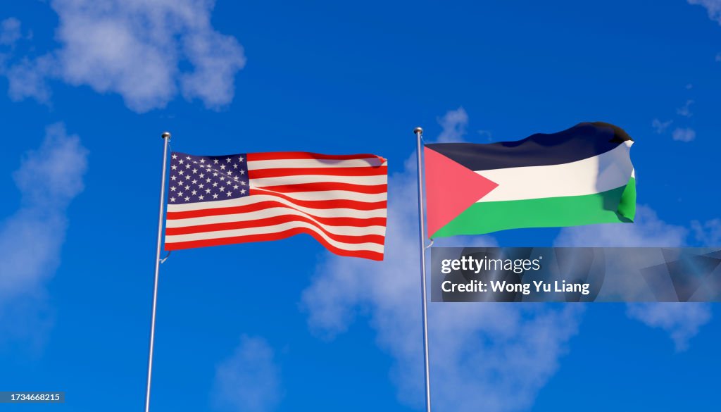 USA and Palestine flag,3D render