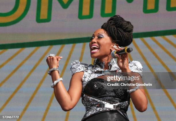 Folami Thompson of Chic performs on stage at British Summer Time Festival at Hyde Park on July 14, 2013 in London, England.