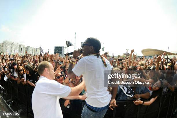 Rocky performs on day 3 of the Yahoo! Wireless Festival at Queen Elizabeth Olympic Park on July 14, 2013 in London, England.