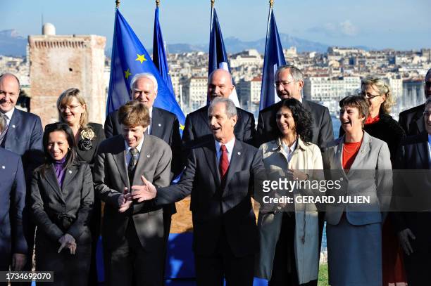 France's Junior Minister for Spatial Planning Hubert Falco and his european counterparts pose for a family picture on November 25, 2008 in Marseille,...