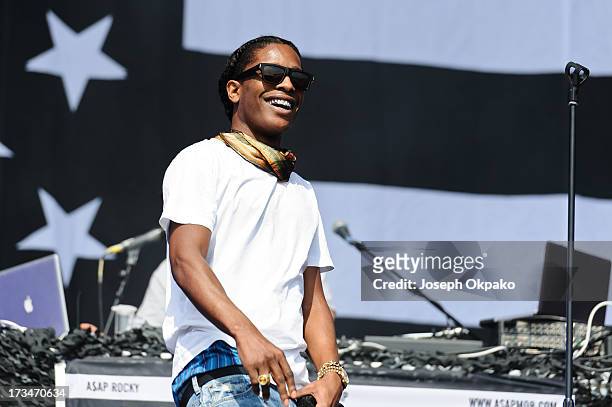 Rocky performs on day 3 of the Yahoo! Wireless Festival at Queen Elizabeth Olympic Park on July 14, 2013 in London, England.