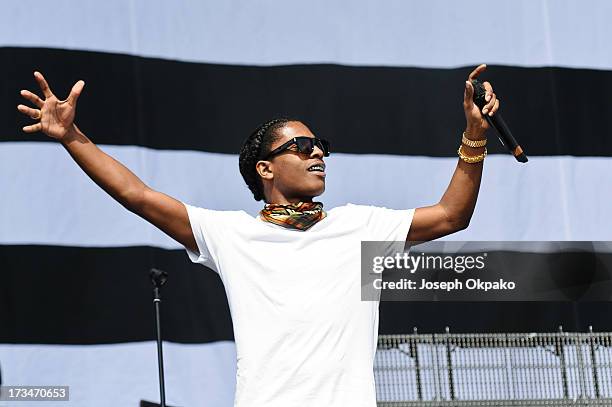 Rocky performs on day 3 of the Yahoo! Wireless Festival at Queen Elizabeth Olympic Park on July 14, 2013 in London, England.