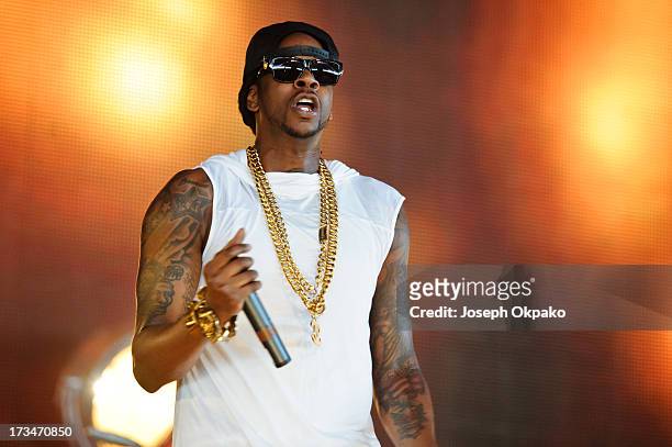 Chainz performs on day 3 of the Yahoo! Wireless Festival at Queen Elizabeth Olympic Park on July 14, 2013 in London, England.