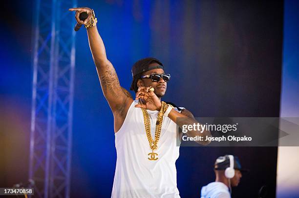 Chainz performs on day 3 of the Yahoo! Wireless Festival at Queen Elizabeth Olympic Park on July 14, 2013 in London, England.