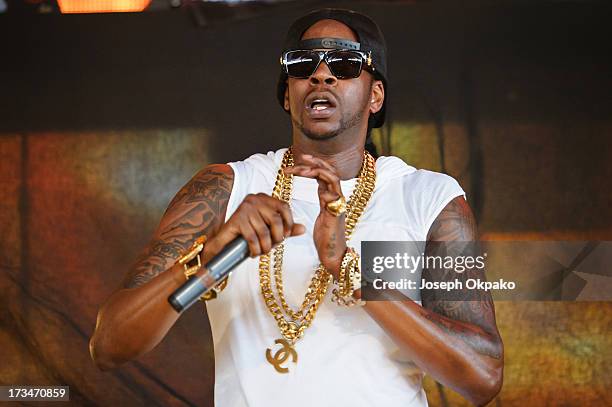 Chainz performs on day 3 of the Yahoo! Wireless Festival at Queen Elizabeth Olympic Park on July 14, 2013 in London, England.