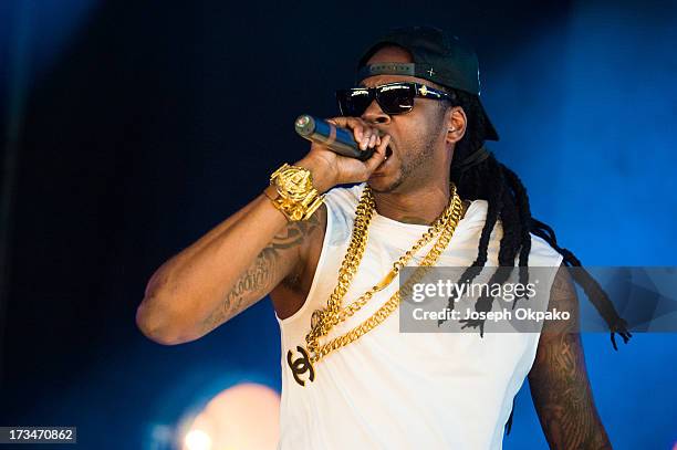 Chainz performs on day 3 of the Yahoo! Wireless Festival at Queen Elizabeth Olympic Park on July 14, 2013 in London, England.