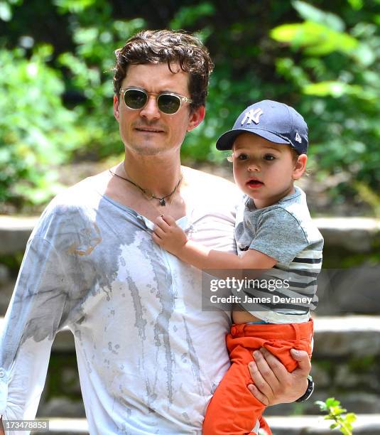 Orlando Bloom and son Flynn Bloom visit Central Park on July 14, 2013 in New York City.