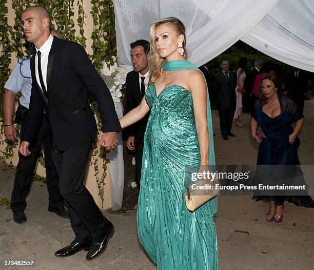 Yolanda Cardona and Victor Valdes attend the wedding of the Barcelona football player Xavi Hernandez and Nuria Cunillera at Marimurtra Botanical...