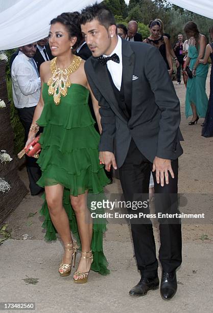 Patricia Gonzalez and David Villa attend the wedding of the Barcelona football player Xavi Hernandez and Nuria Cunillera at Marimurtra Botanical...