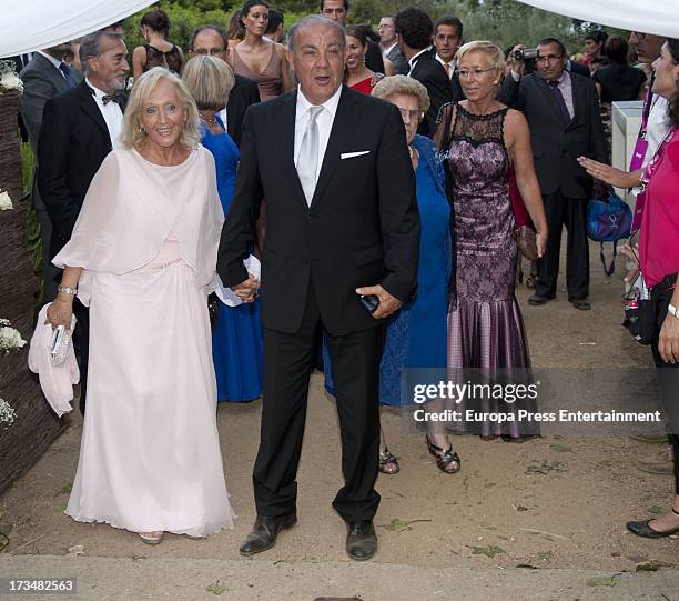 Maria Merce Creus attends the wedding of the Barcelona football player Xavi Hernandez and Nuria Cunillera at Marimurtra Botanical Gardens on July 13,...