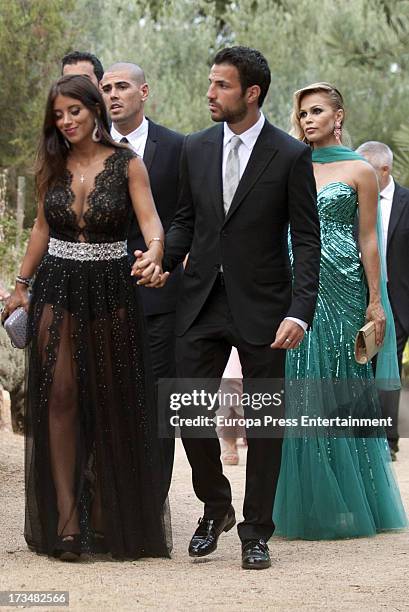Daniella Semaan, Victor Valdes, Cesc Fabregas and Yolanda Cardona attend the wedding of the Barcelona football player Xavi Hernandez and Nuria...