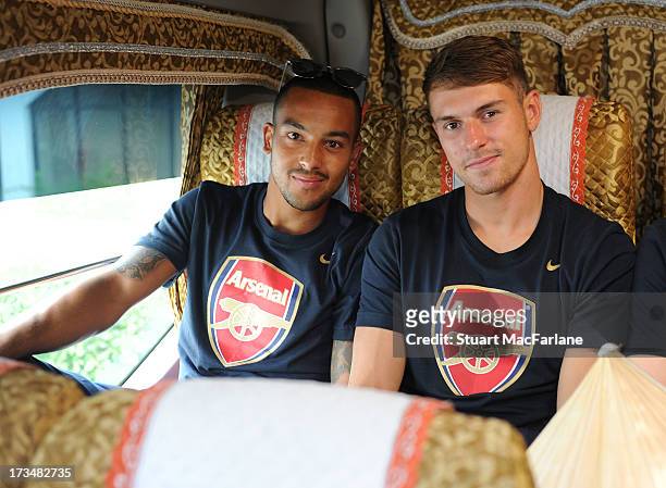 Theo Walcott and Aaron Ramsey during Arsenal's sightseeing tour of Hanoi in Vietnam for the club's pre-season Asian tour on July 15, 2013 in Hanoi,...