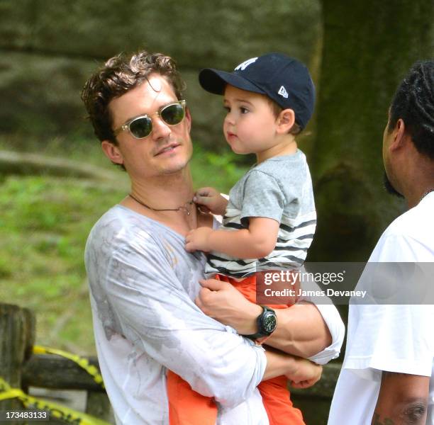 Orlando Bloom and son Flynn Bloom visit Central Park on July 14, 2013 in New York City.