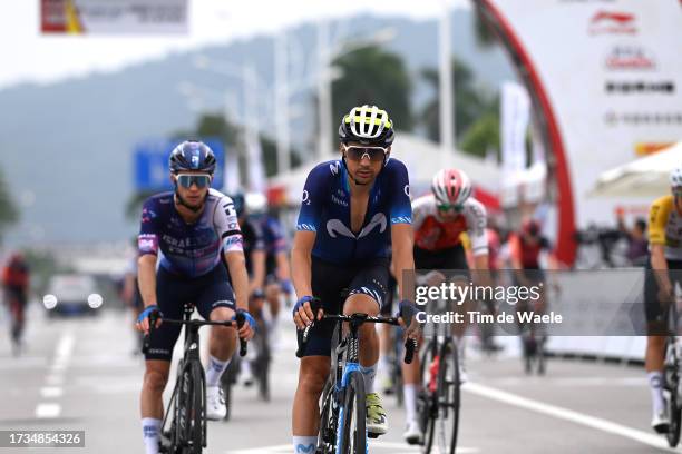 Oscar Rodriguez of Spain and Movistar Team crosses the finish line during the 4th Gree-Tour of Guangxi 2023, Stage 3 a 134.3km stage from Nanning to...