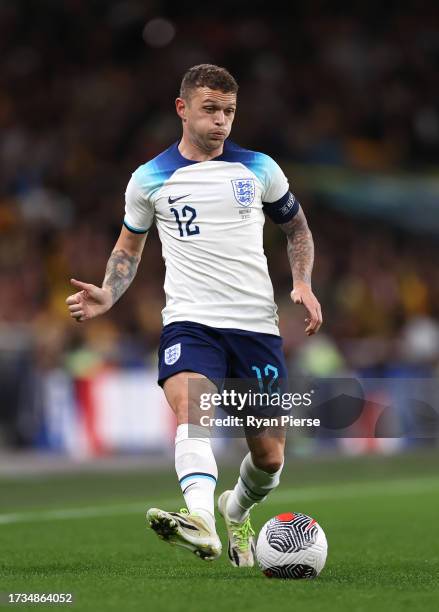 Kieran Trippier of England controls the ball during the international friendly match between England and Australia at Wembley Stadium on October 13,...