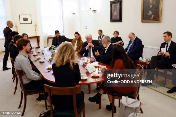 German President Frank-Walter Steinmeier meets and speaks with relatives of German citizens allegedly abducted by Palestinian militant group Hamas,...