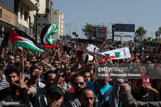 Rally to Tahrir square in support of the Palestinian people, in the Gaza Strip, at Al Azhar mosque, on October 20, 2023 in Cairo, Egypt. Egyptians...