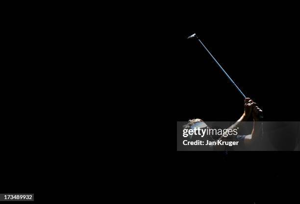 Competitor plays his tee shot during The Lombard Trophy Regional Qualifier at King's Lynn Golf Club on July 15, 2013 in King's Lynn, England.