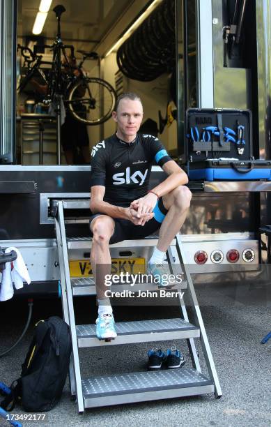 Christopher Froome of Great Britain and Team Sky Procycling during the second rest day of the 2013 Tour de France on July 15, 2013 in Orange,...