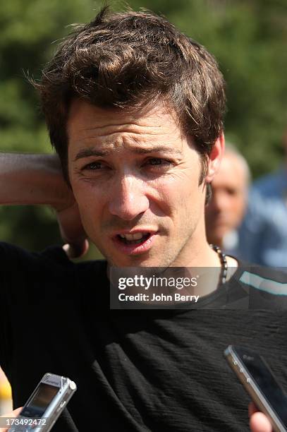 Nicolas Portal, french sports director of Team Sky Procycling answers questions from journalists during the second rest day of the 2013 Tour de...