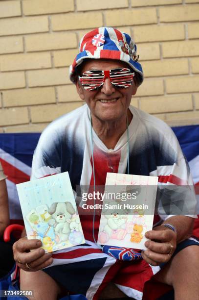Terry Hutt, a royalist, sits outside the The Lindo Wing of St Mary's Hospital as the UK prepares for the birth of the first child of The Duke and...