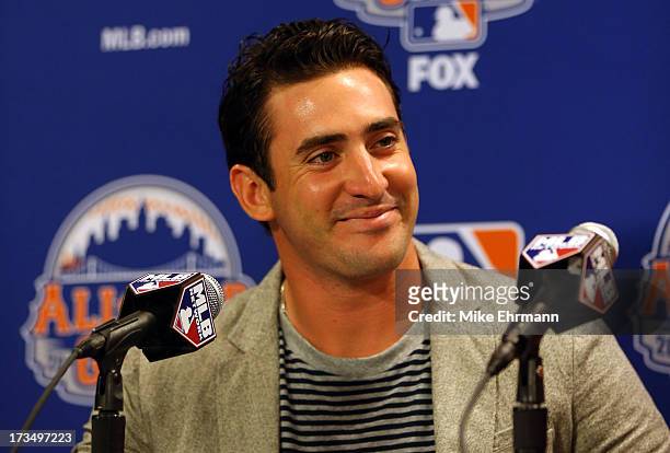 National League All-Star Starter, Matt Harvey of the New York Mets speaks to the media during a press conference prior to Gatorade All-Star Workout...