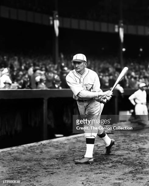 John P. Boley of the Philadelphia Athletics swinging a bat in 1927.