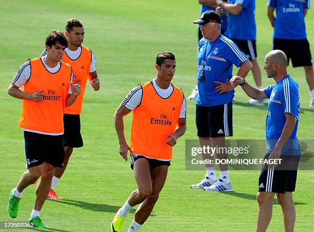 Real Madrid's Brazilian midfielder Kaka, Real Madrid's French forward Karim Benzema, Real Madrid's Portuguese forward Cristiano Ronaldo, Real...