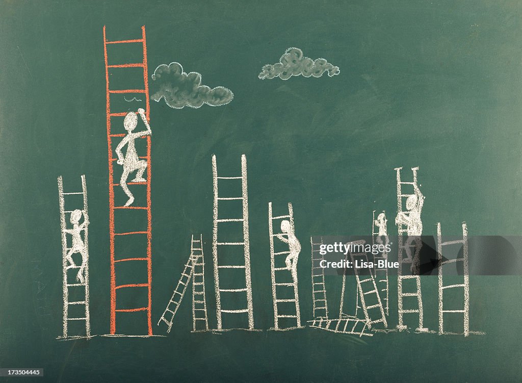 Stick Figure Climbing Ladder To Success