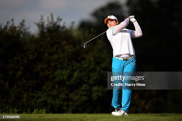 Inbee Park of South Korea watches her shot on the third hole during round one of the Manulife Financial LPGA Classic at the Grey Silo Golf Course on...