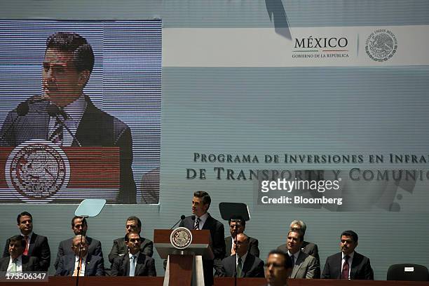 Enrique Pena Nieto, Mexico's president, speaks about infrastructure projects during an event at the National Palace in Mexico City, Mexico, on...