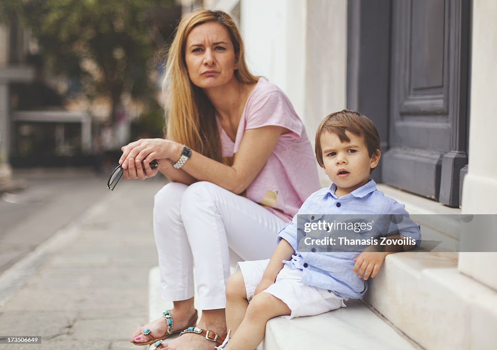 Portrait of a small boy with his mother